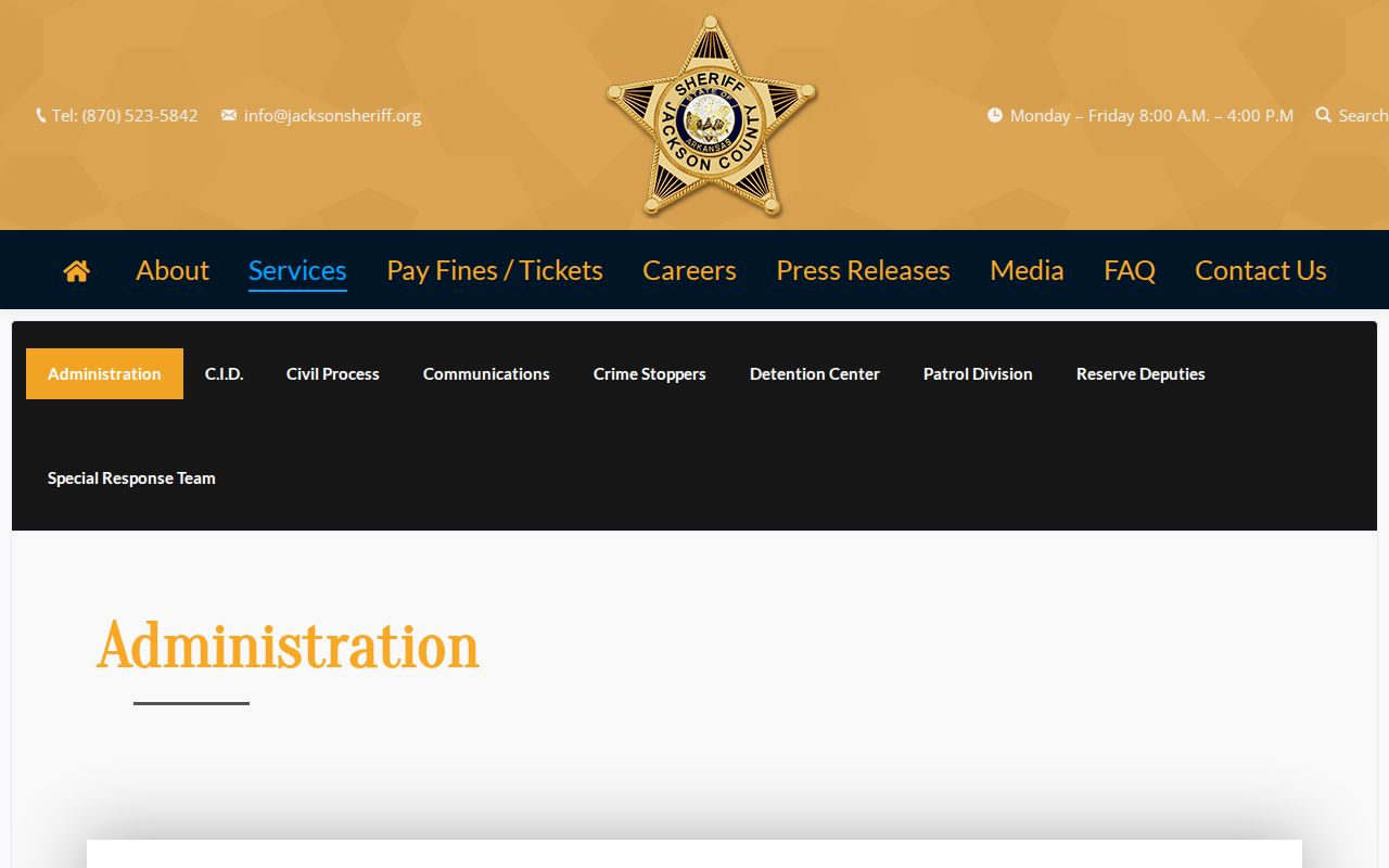 Jackson County criminal record fees on sheriff services page