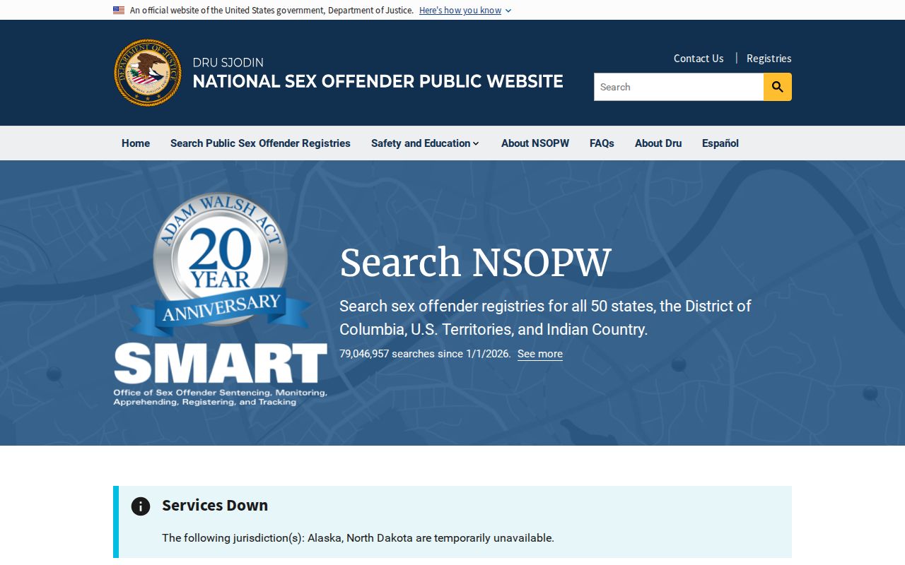 National Sex Offender Public Website cross-state search page